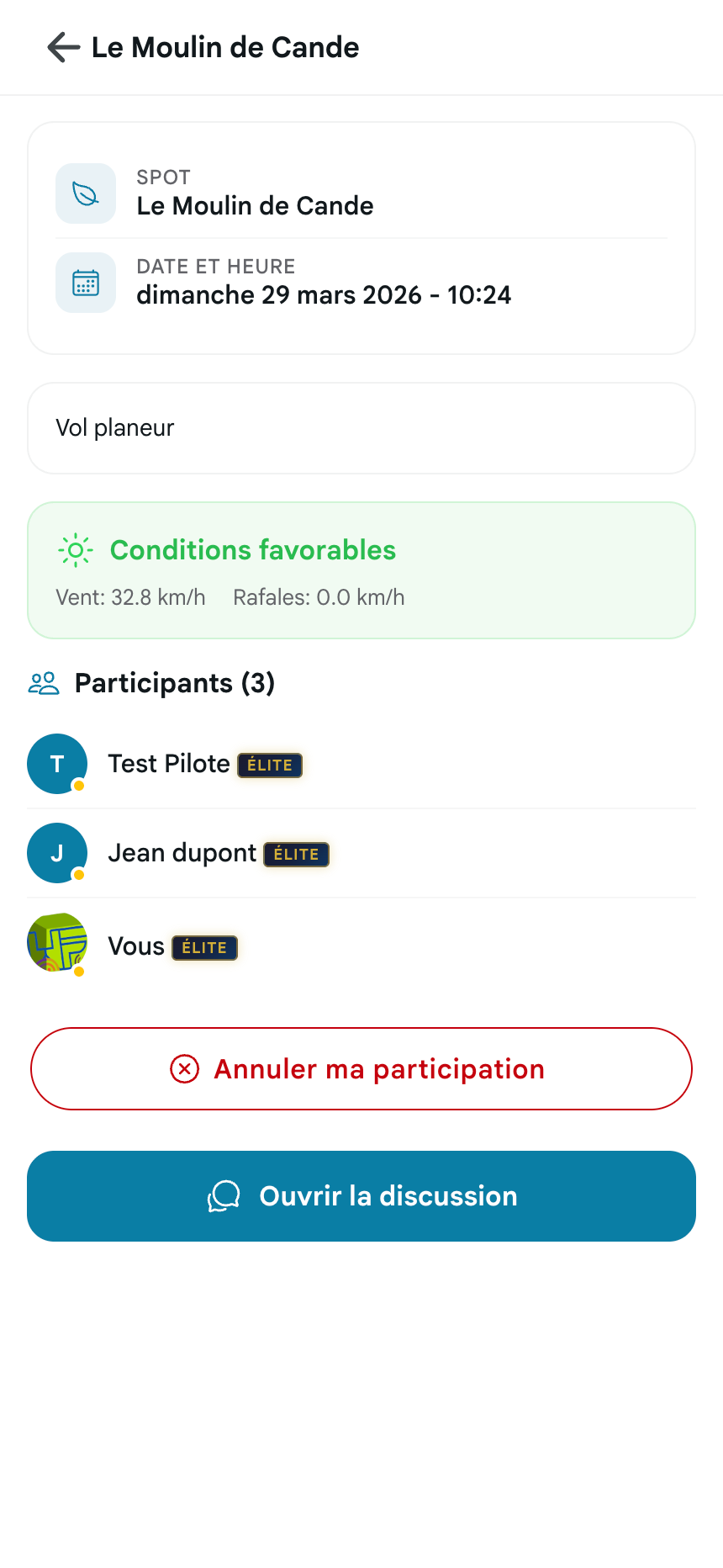 Sessions et escadrilles